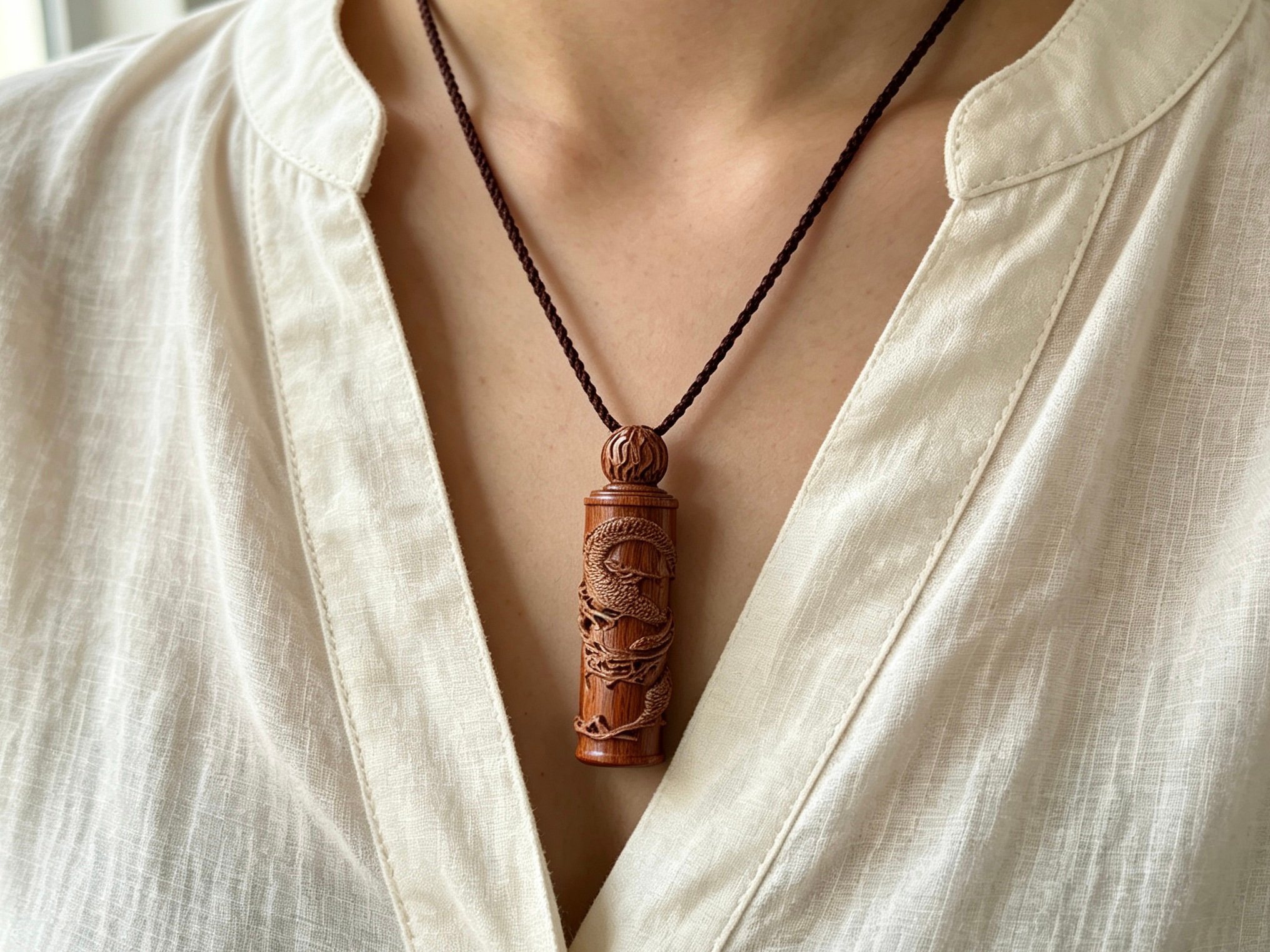Wooden dragon pillar pendant