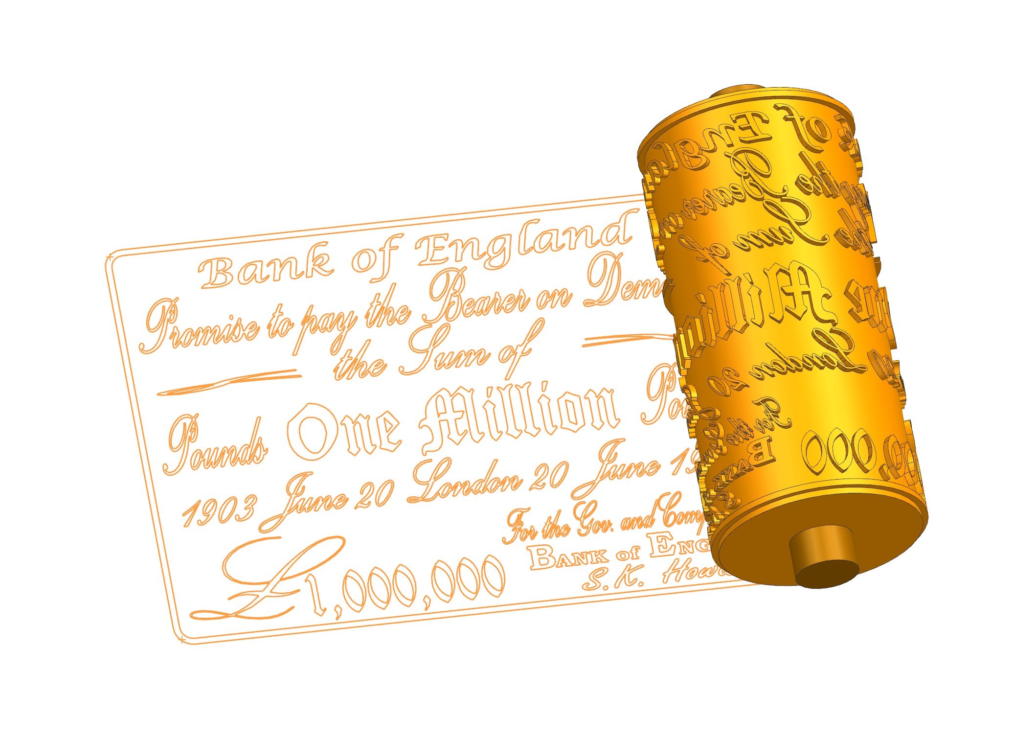 Rodillo de impresión de billetes de un millón de libras